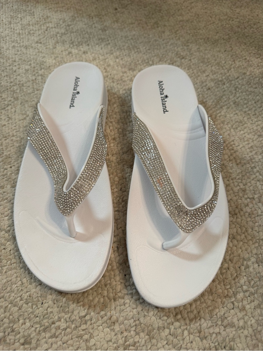 Aloha Island White Sparkling Rhinestone Thong Sandals